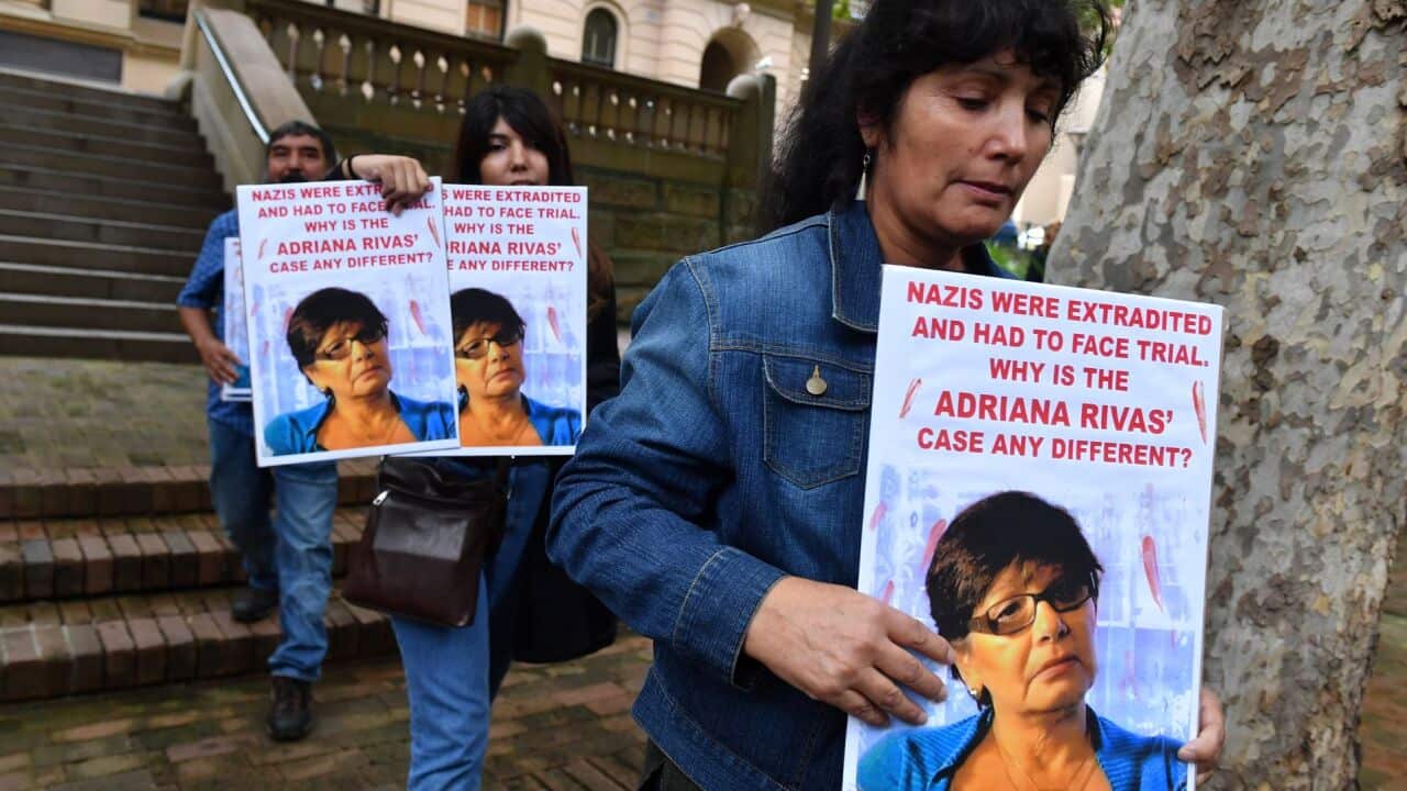 Supporters of those who disappeared in Chile in 1970s are seen outside the Sydney Central Local Court in 2019