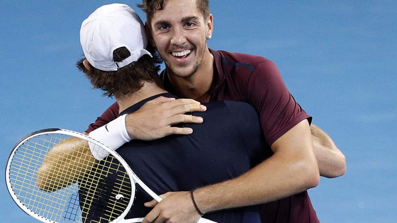 Australian's Jordan Thompson (left) and Thanasi Kokkinakis