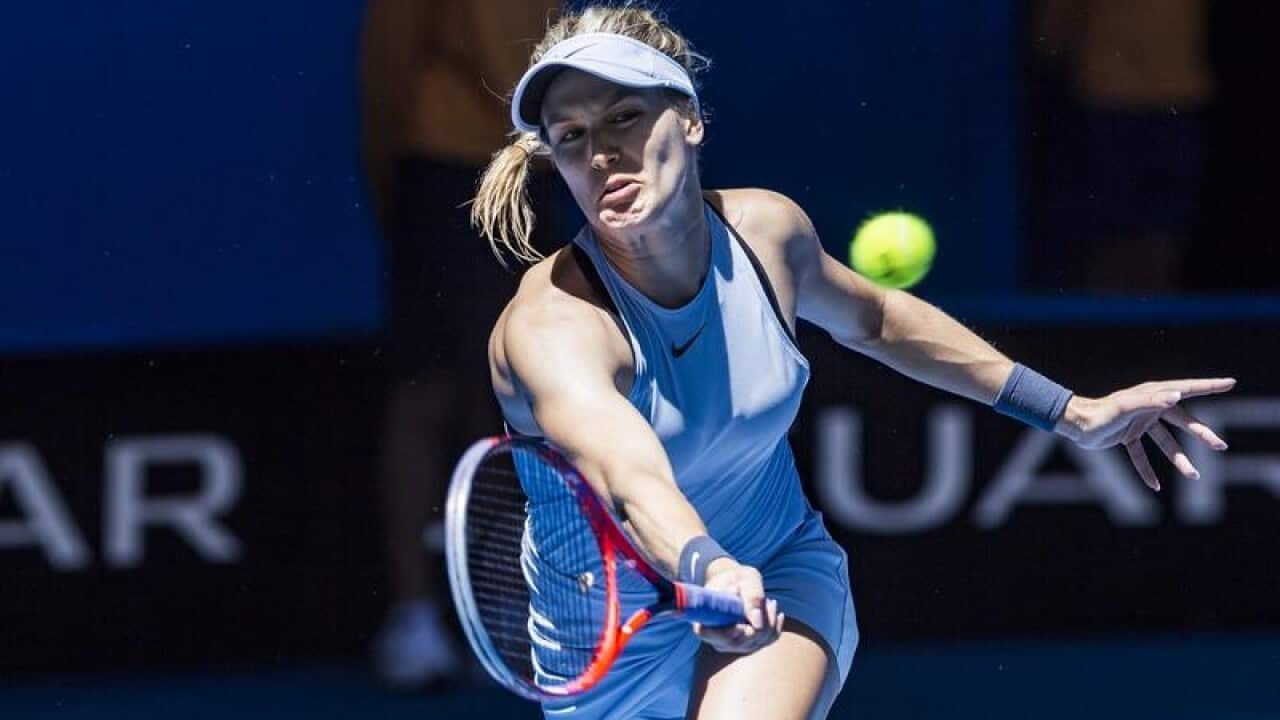 Eugenie Bouchardin action during the womens singles match.