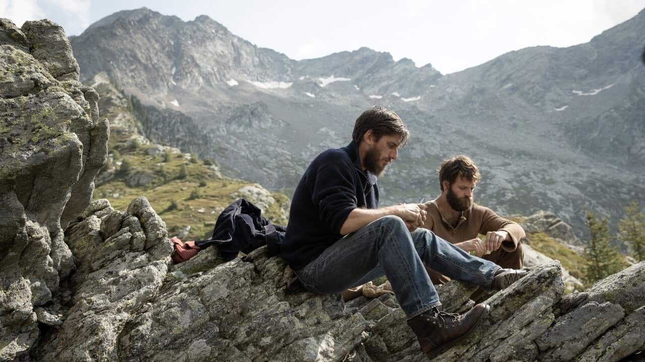 Luca Marinelli and Alessandro Borghi in a scene from Le Otto Montagne