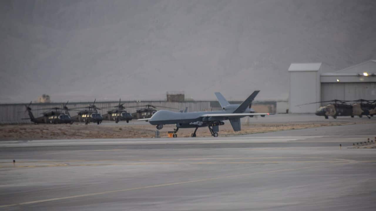 A US armed drone heading for take-off