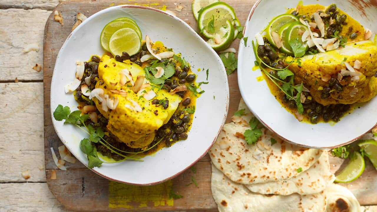 Baked Cauliflower with black beans