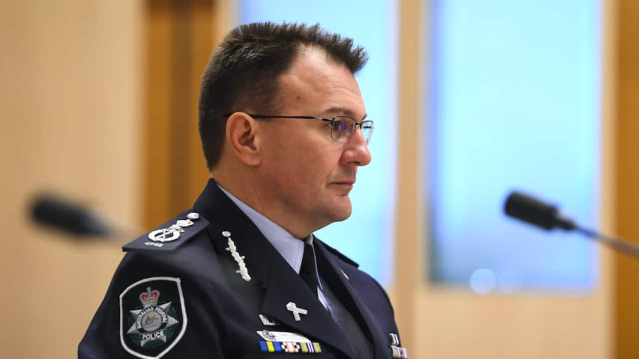 Commissioner of the Australian Federal Police (AFP) Reece Kershaw speaks at the Senate Inquiry into COVID-19.