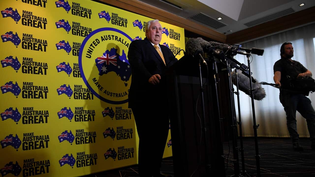 Clive Palmer at a media conference.