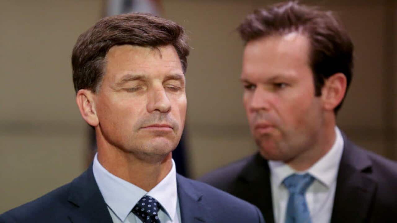 Federal Energy Minister Angus Taylor (L) and Resource Minister Matt Canavan (R)