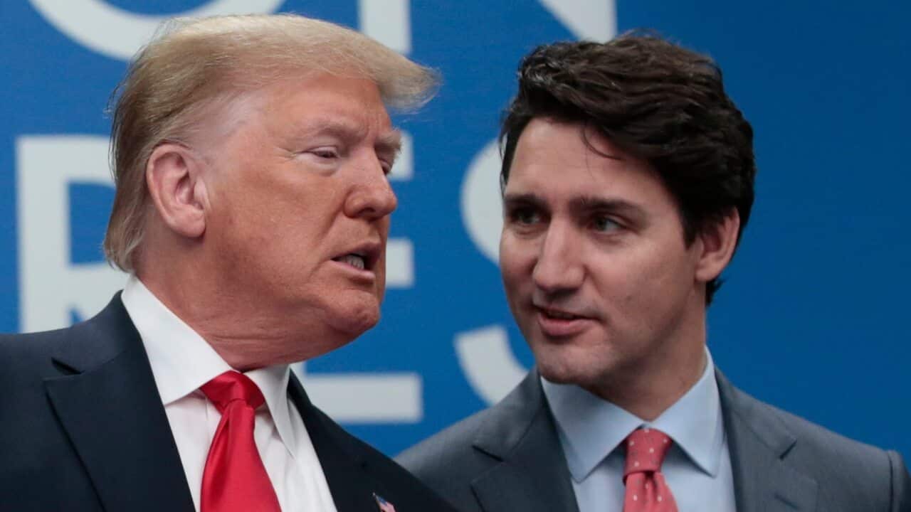 US President Donald Trump (L) and Canada's Prime Minister Justin Trudeau (R) during the NATO Summit in London.