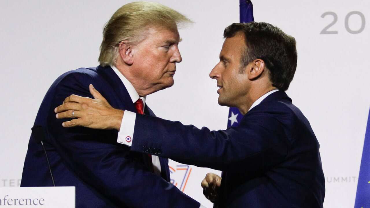 French President Emmanuel Macron and U.S President Donald Trump at the G7 media conference