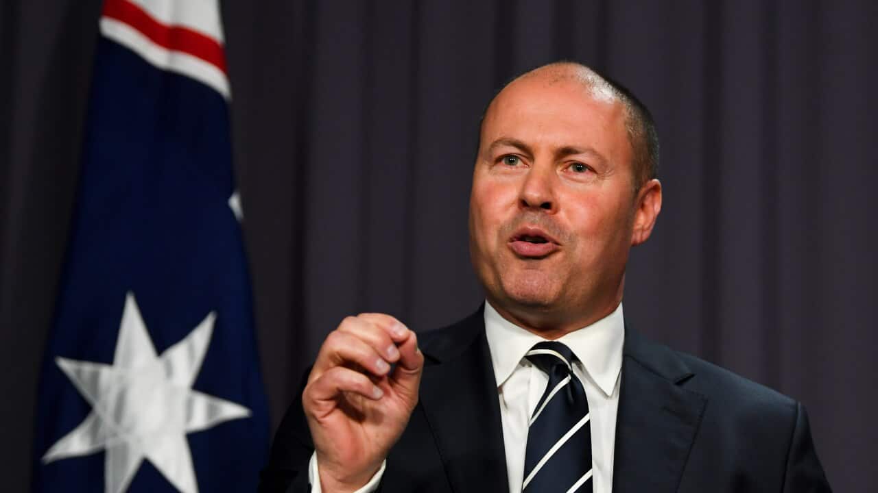 Treasurer Josh Frydenberg addresses the media during a press conference.