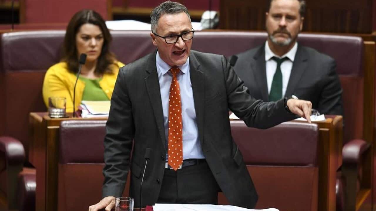 Australian Greens Richard Di Natale speaks during Senate Question Time