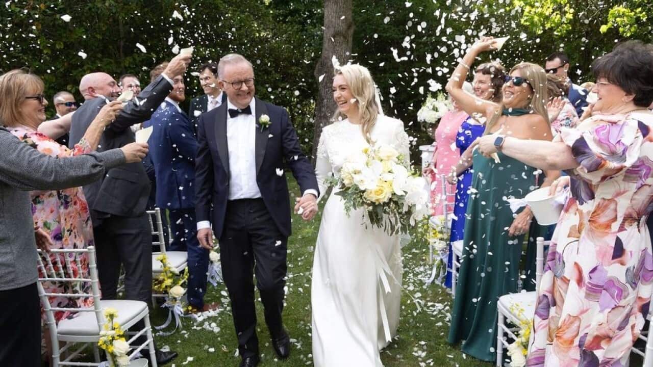 Il primo ministro Anthony Albanese durante il suo matrimonio con Jodie Haydon.
