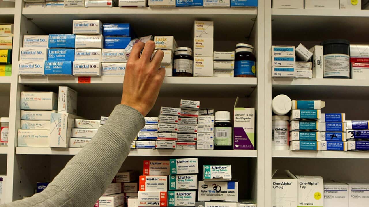 Drugs in a pharmacy
