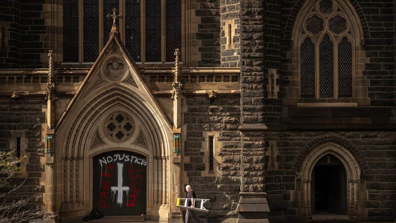 Graffiti at St Patrick's Cathedral in Melbourne