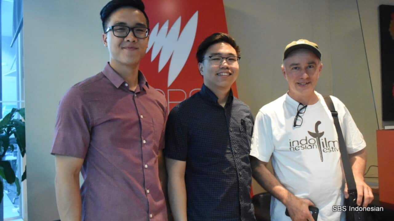 From left Jody Heriawan ( Project Manager), Delbert Lim (Media and Marketing coordinator) and Ralph Dudat (Media) of IFF 2018, at SBS – Melb 9 April.