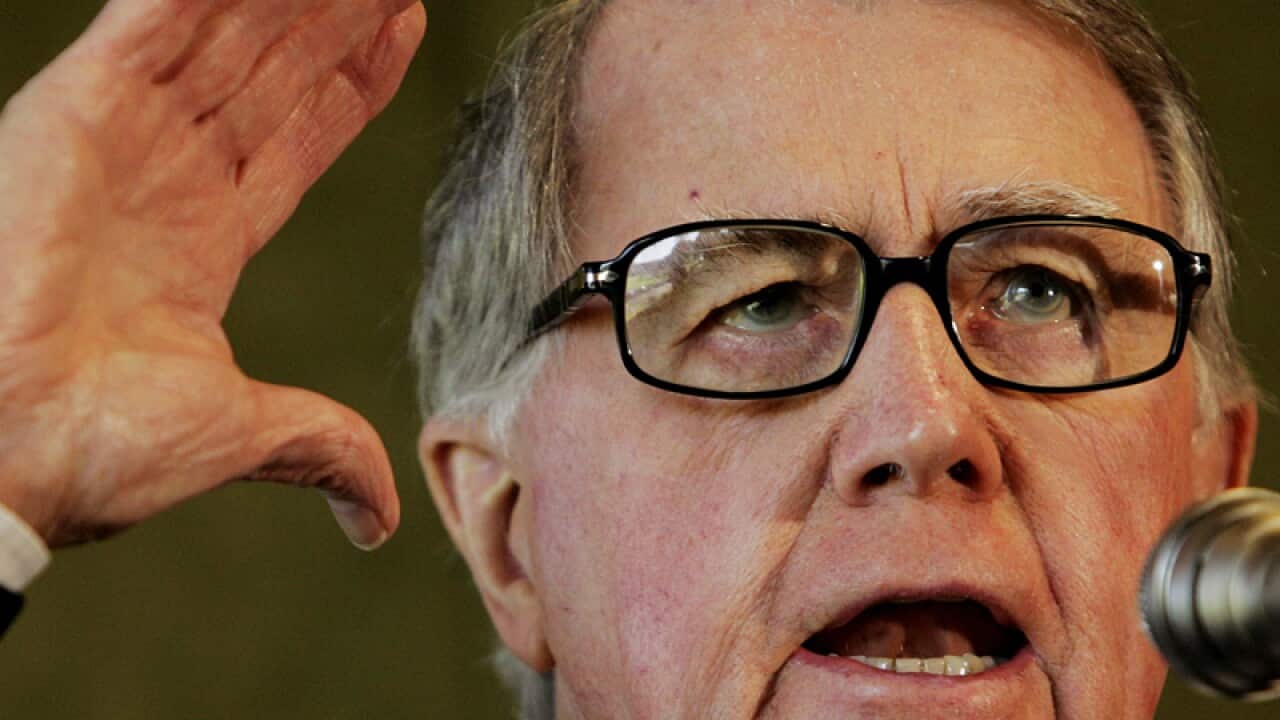 A file photo of Former NSW premier Neville Wran speaking.