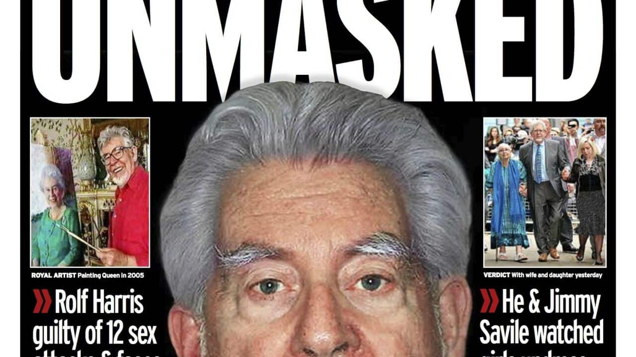 Rolf Harris on the front page of The Daily Mirror, Tuesday 1 July 2014