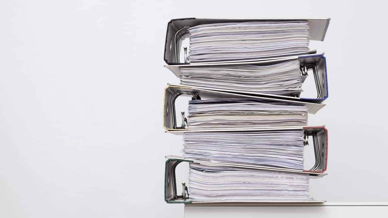 A stack of ring binders (side view)