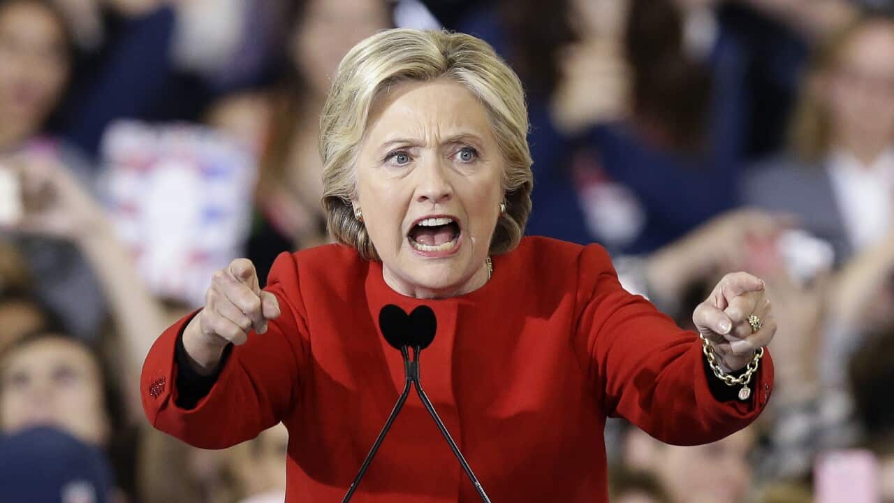 Democratic presidential candidate Hillary Clinton speaks during a campaign rally in Raleigh, N.C in 2016. 