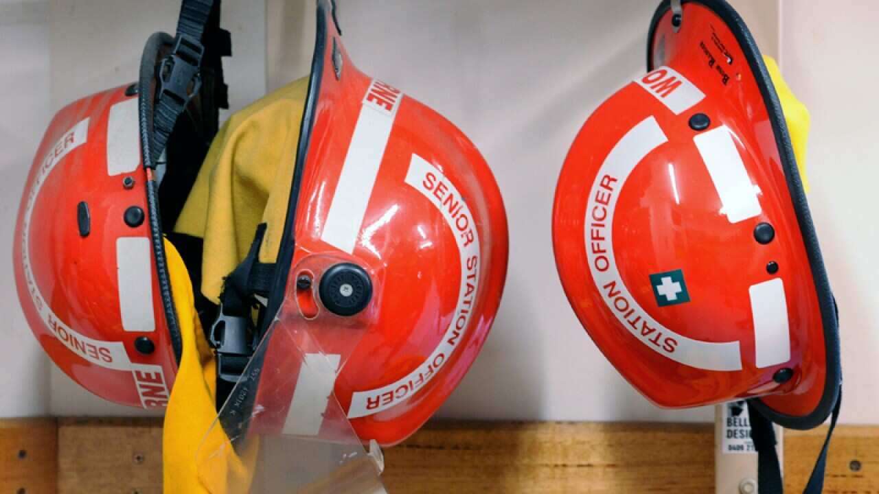 Firefighting equipment is seen during an announcement in Melbourne