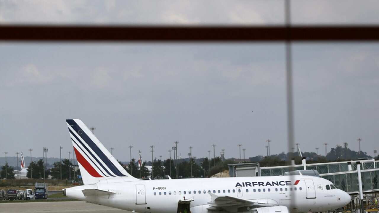 Air France aircraft takes off at Charles de Gaulle airport, France