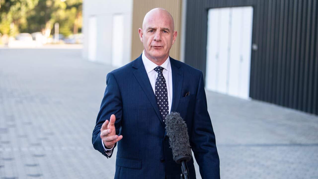 Premier of Tasmania Peter Gutwein speaking to media