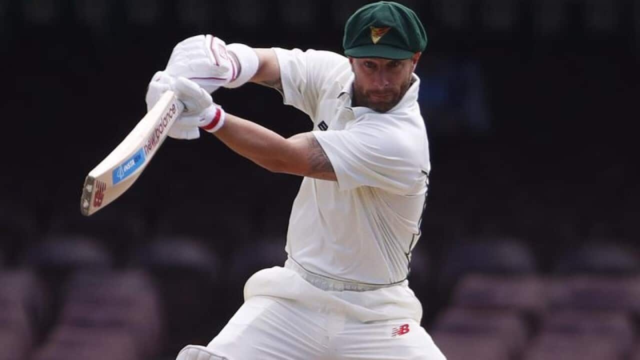 Tigers' Matthew Wade bats during a Sheffield Shield match in Sydney.