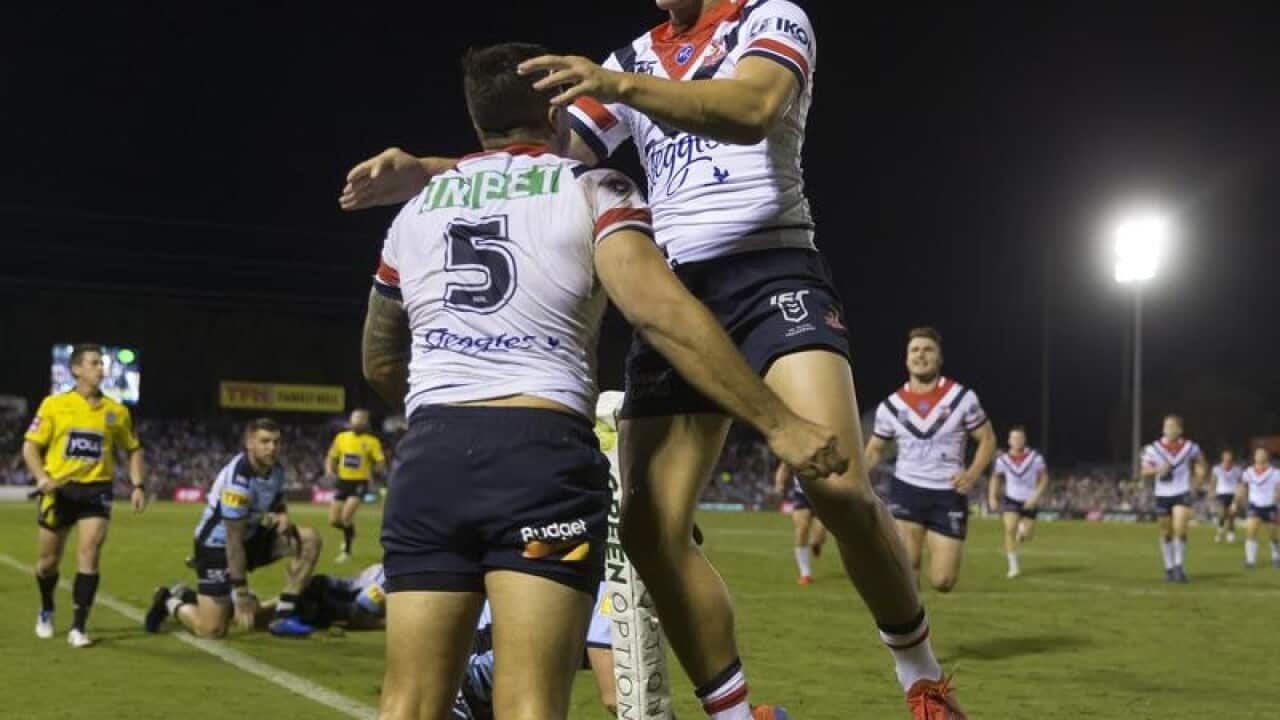 The Sydney Roosters celebrating.