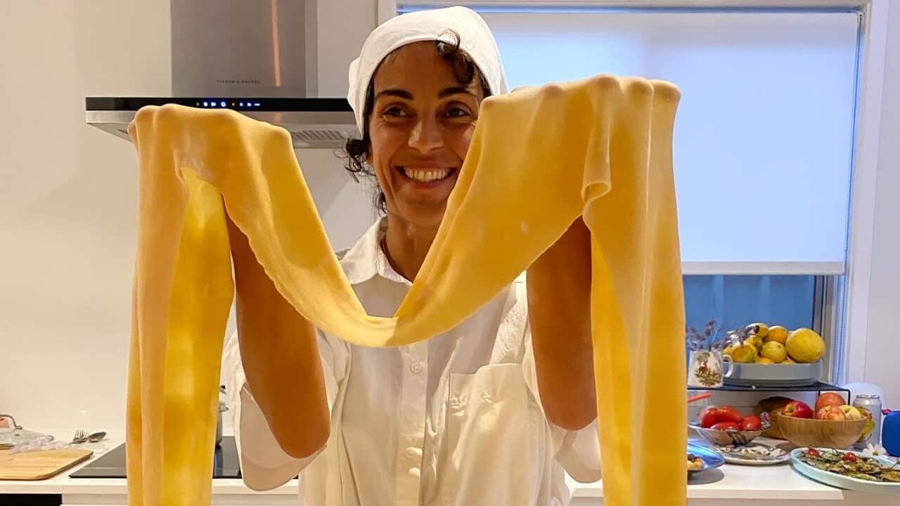 Alessandra Papazzo making pasta in the kitchen