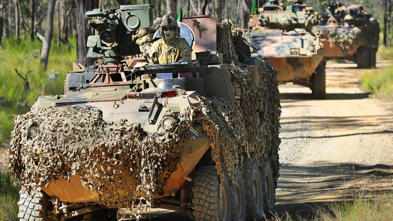 Defence vehicles at the Shoalwater Bay military training base