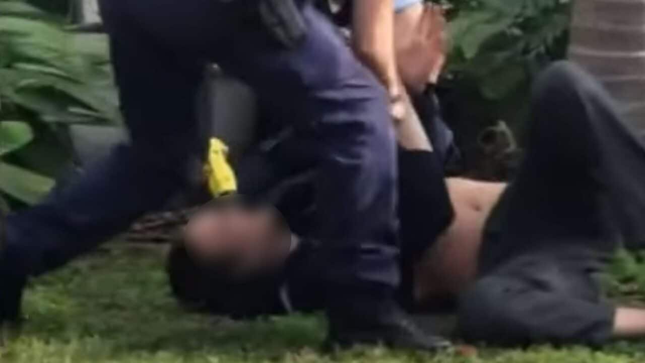The footage shows the man being repeatedly tasered in the head, neck and chest during the arrest.