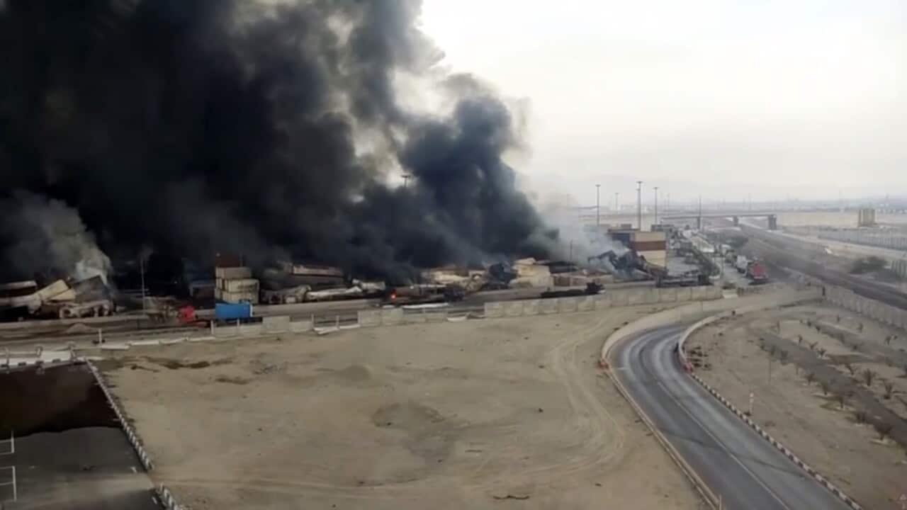 Explosion at Rajaie port in the city of Bandar Abbas, southern Iran