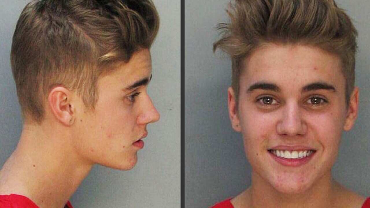 Police mugshot of Justin Bieber