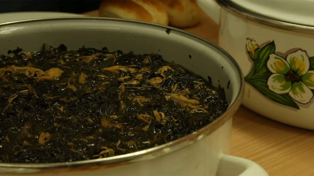 Muhammad's molokhia made to his mum's recipe.