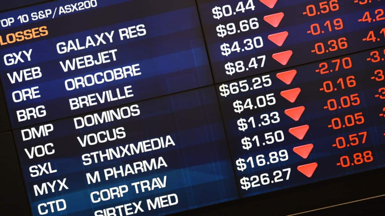 The indicator board at the Australian Securities Exchange