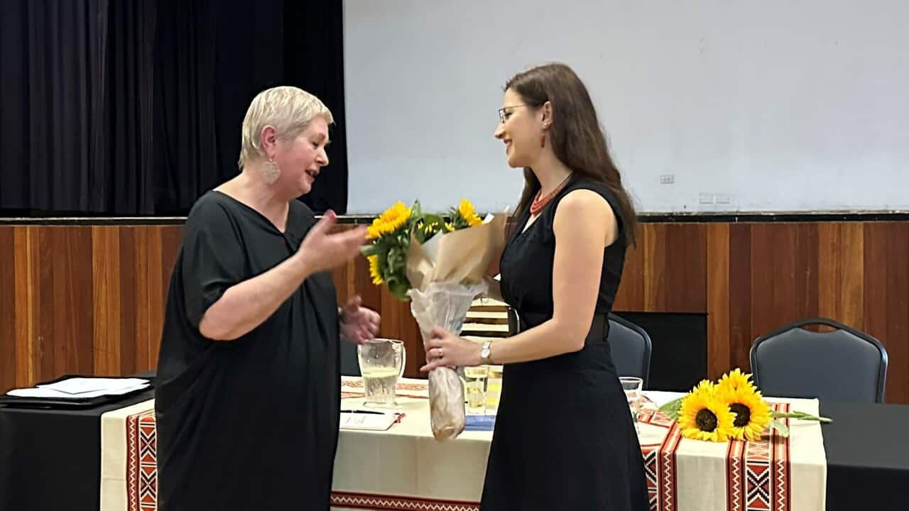 Chair of the Ukrainian Association in Victoria Tetyana Zachariak and Dr Olesya Chromeychuk, Ukrainian House, Essendon. (2).jpg