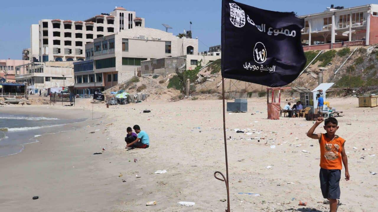 A black flag at a beach in Gaza City on Aug. 15, 2017, shows swimming is prohibited as the seawater has been contaminated with untreated sewage amid a worsening electricity crisis. (Stock Image)