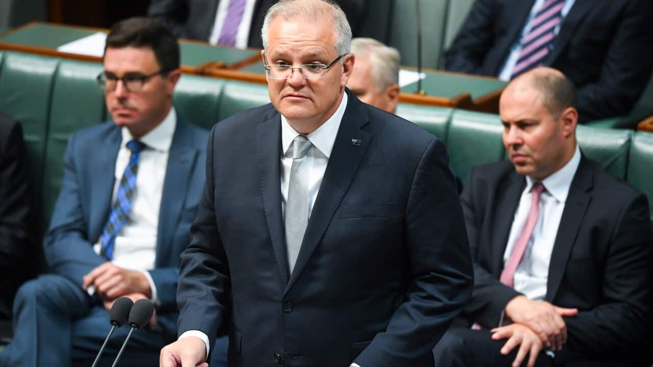 Australian Prime Minister Scott Morrison speaks during the Australian Bushfires condolences motion