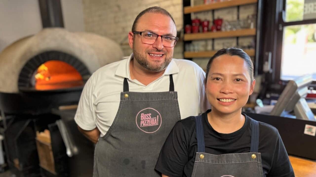 Daniel Barrese and Sansita Butsarakuthanachok have boosted profits at their Melbourne pizzeria. (SBS-Scott Cardwell).jpg
