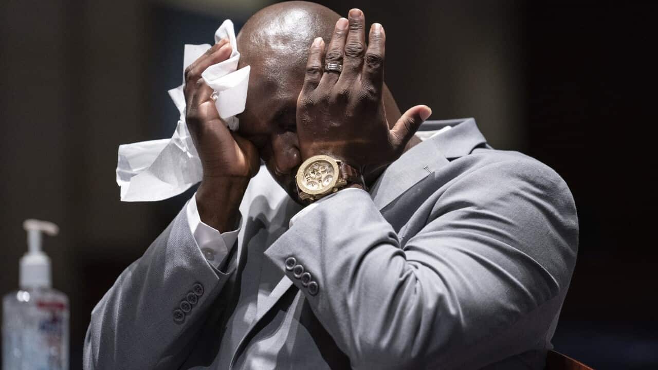 Philonise Floyd, a brother of George Floyd, reacts as he describes the pain of losing his brother