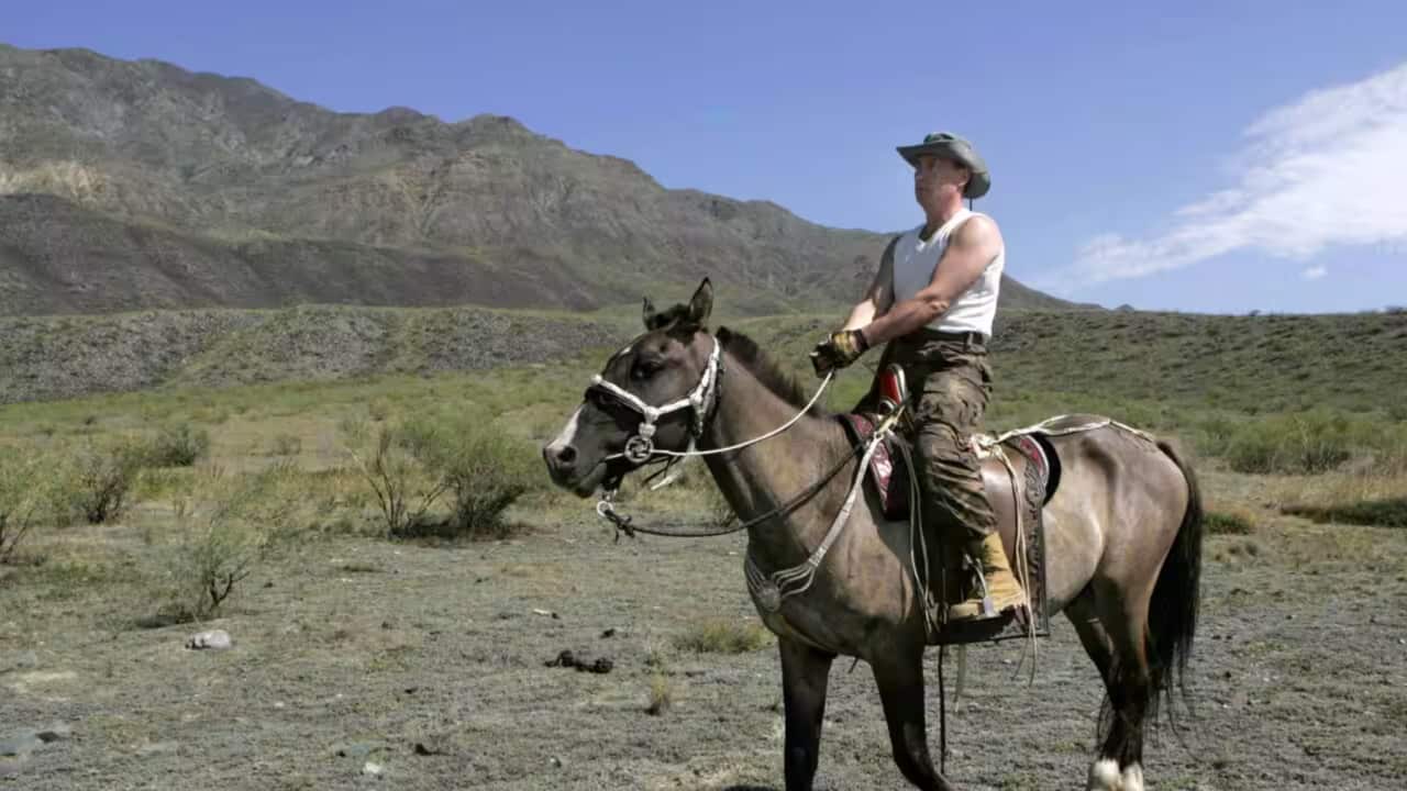 Russian President Vladimir Putin riding in the Republic of Tuva in 2007