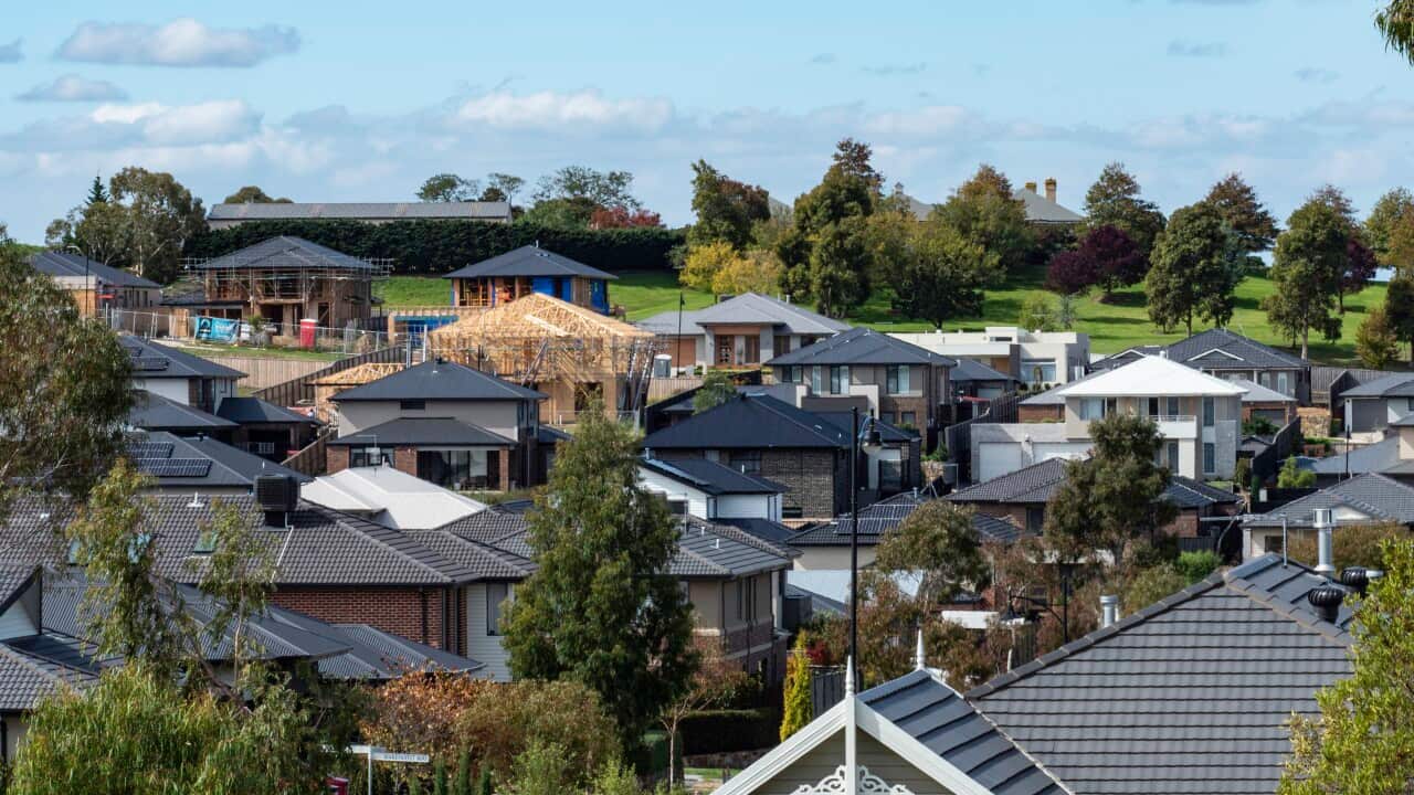 The rooftops of houses.