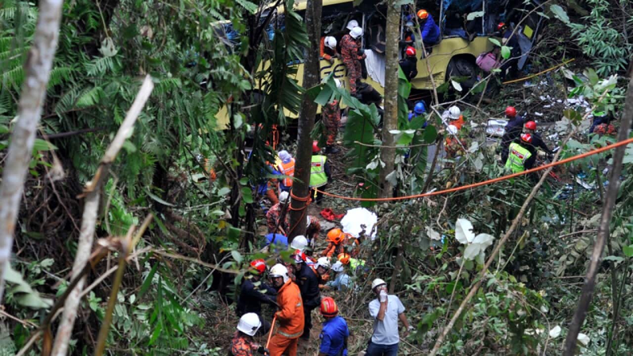 The scene of a bus accident near the Genting Highlands