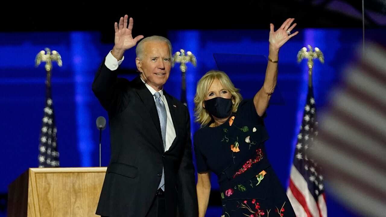 Joe and Jill Biden celebrate his election victory on Sunday.