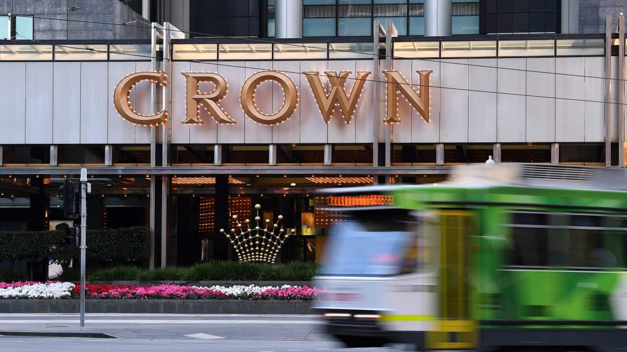 Signage for Crown Casino is seen in Melbourne, 14 September 2021.