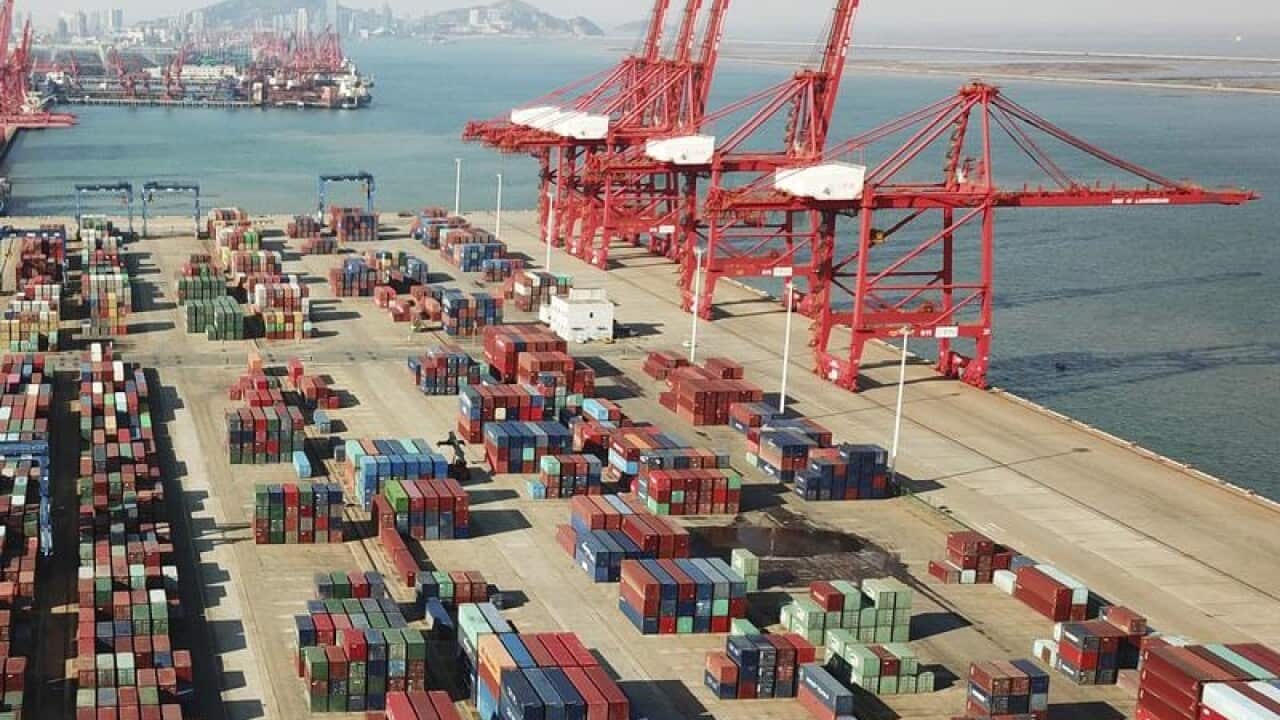 Containers to be shipped abroad at the Port of Lianyungang in China.
