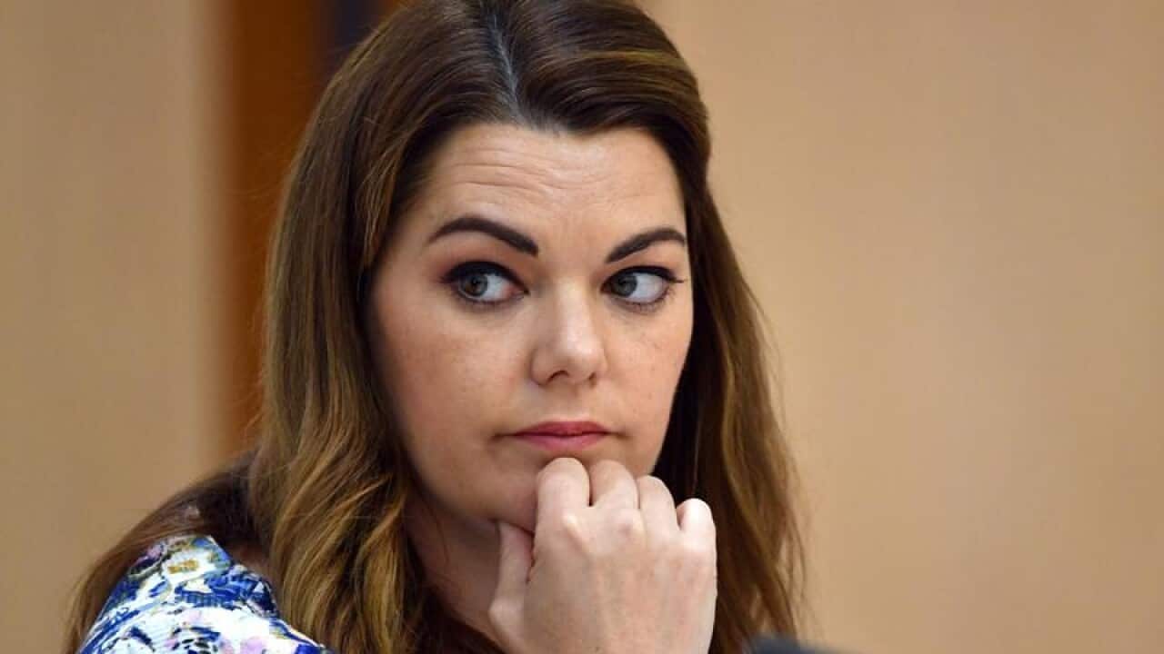Greens Senator Sarah Hanson-Young. Senator Leyonhjelm infamously told her to "stop shagging men" during the debate.