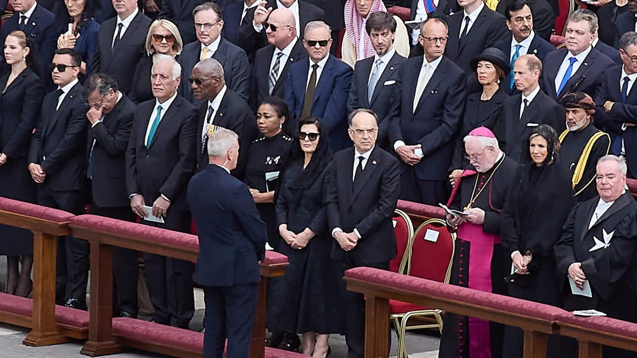 Australian Prime Minister Anthony Albanese standing among other world leaders at the Inauguration Mass of Pope Leo XIV at St Peter’s Square in Vatican City.