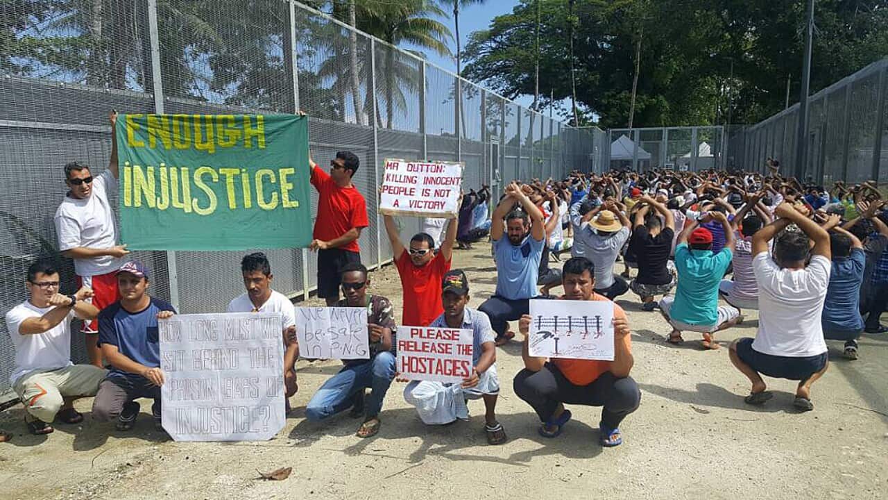 protest at the Manus Island immigration detention centre in Papua New Guinea.