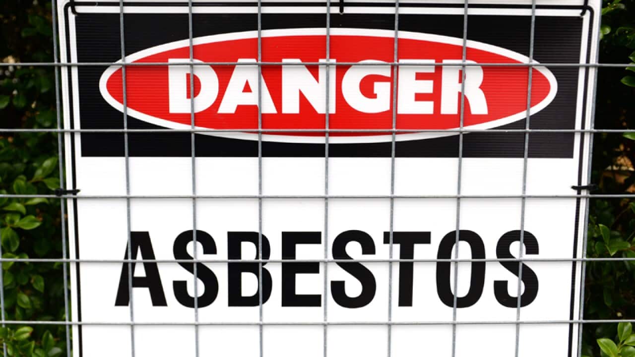 An asbestos warning sign