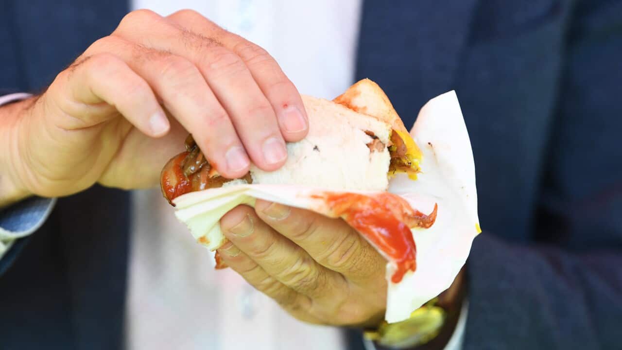 A democracy sausage ready to be eaten on election day (AAP)