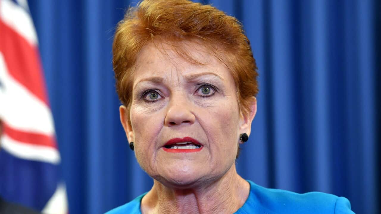 One Nation leader Pauline Hanson at a press conference in Brisbane.